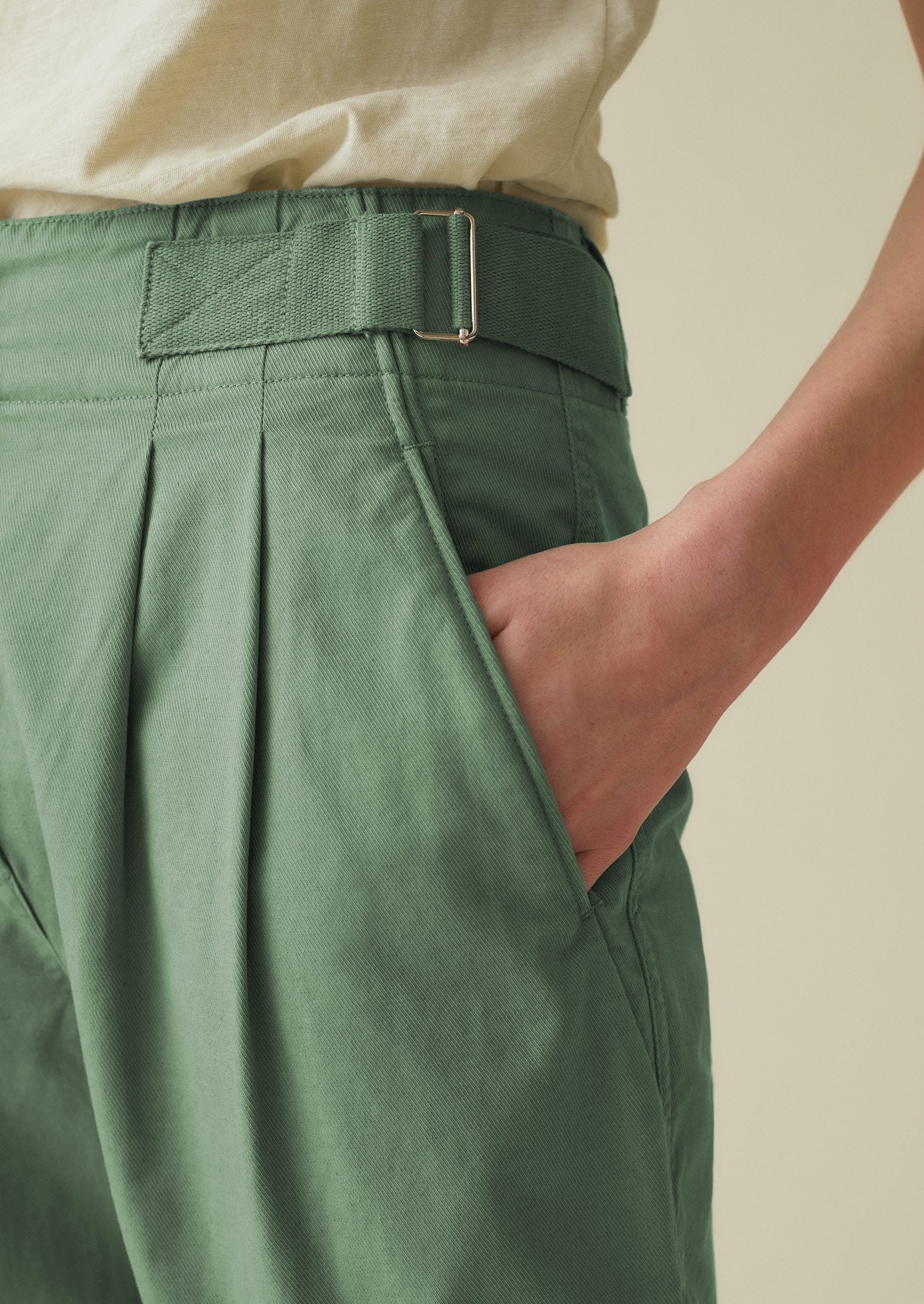 Side Tab Cotton Linen Twill Trousers | Herb