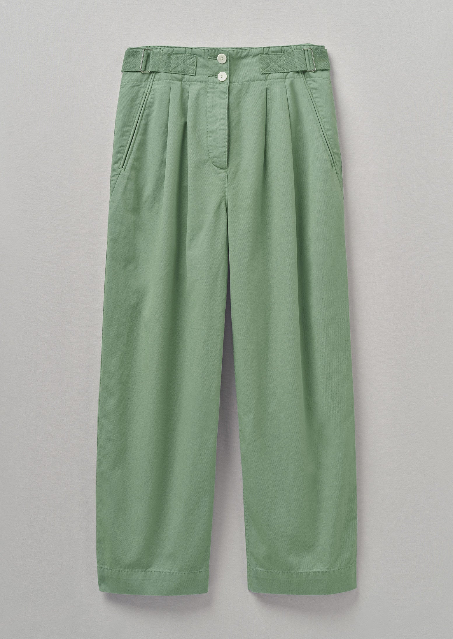 Side Tab Cotton Linen Twill Trousers | Herb