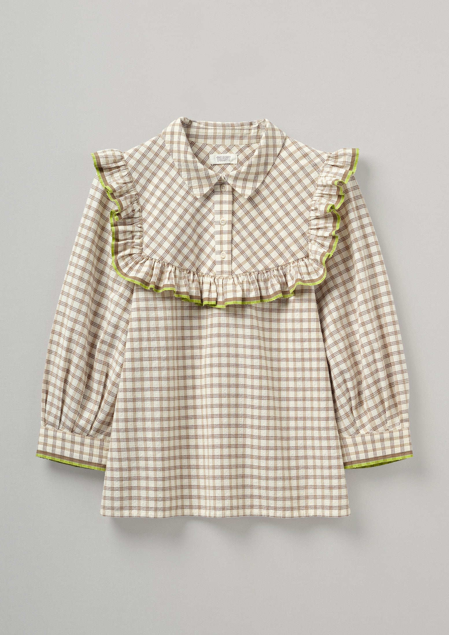 Ruffled Check Mulmul Shirt | Ecru