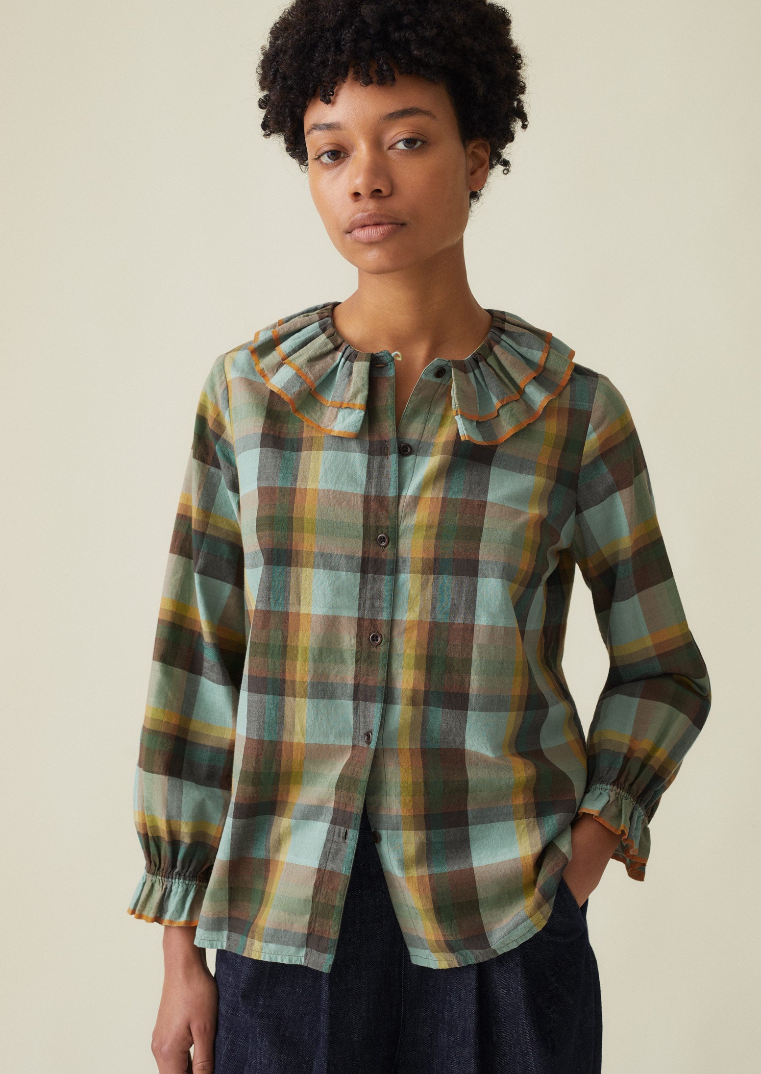 Check Hand Woven Mulmul Shirt | Mint/Multi