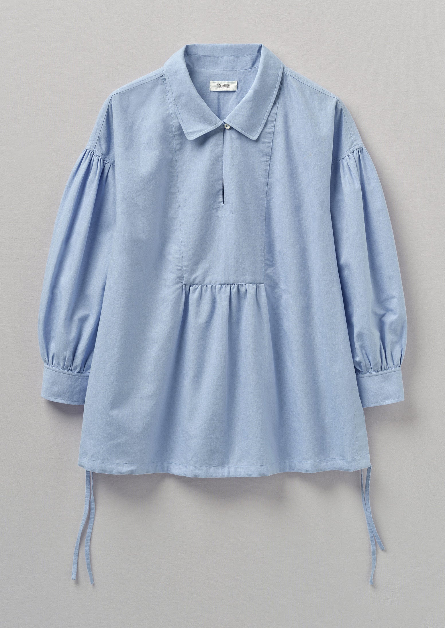 Gathered Sleeve Cotton Oxford Shirt | Chambray