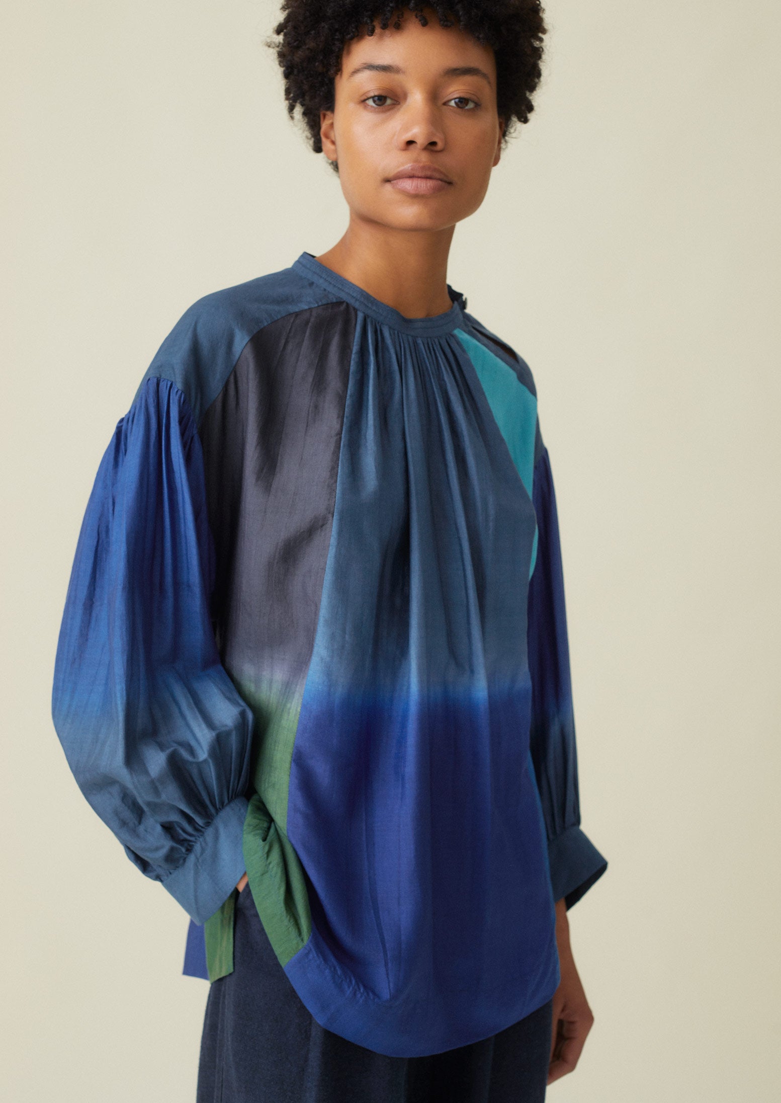 Dip Dye Silk Shirt | Blue Multi