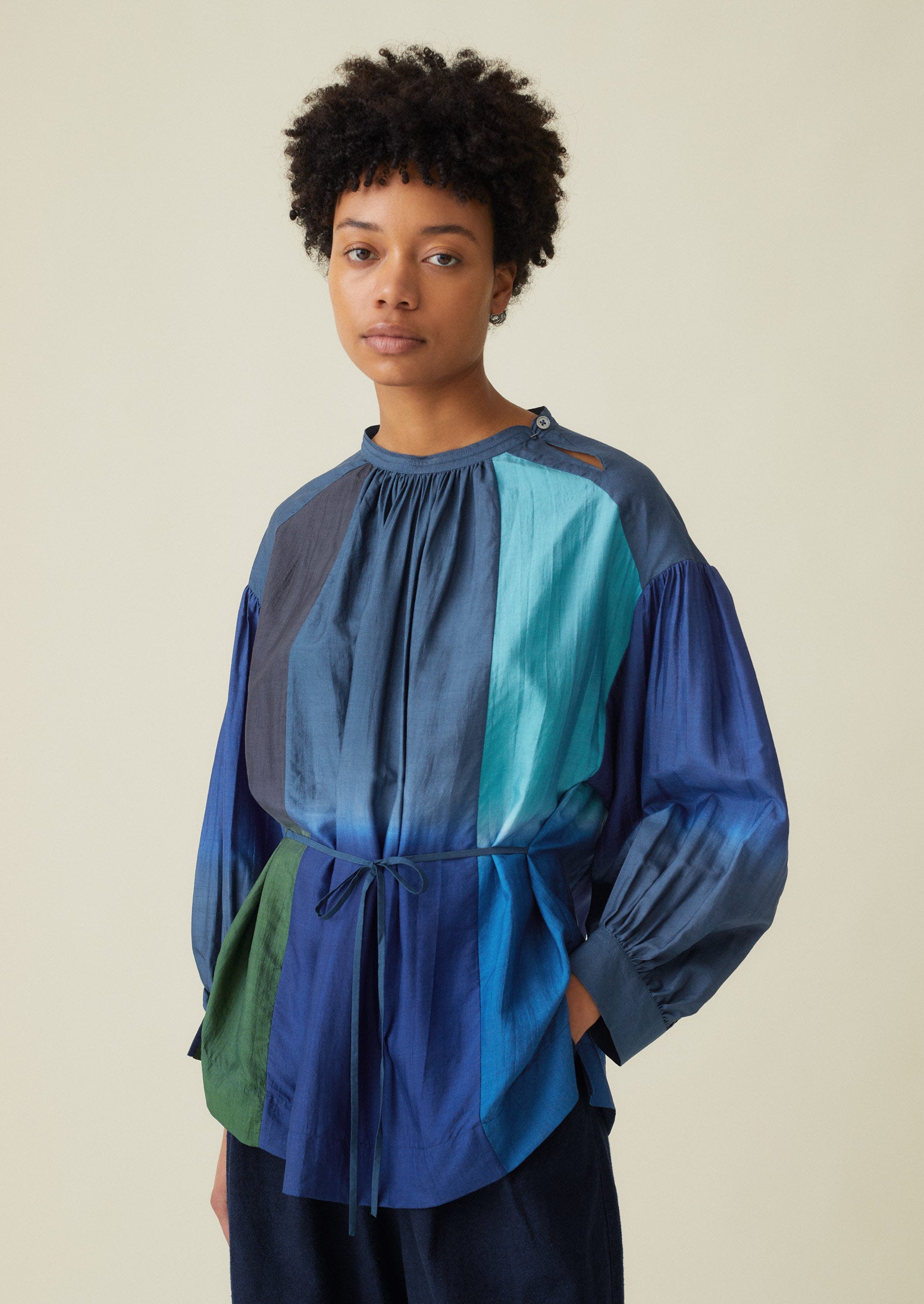 Dip Dye Silk Shirt | Blue Multi