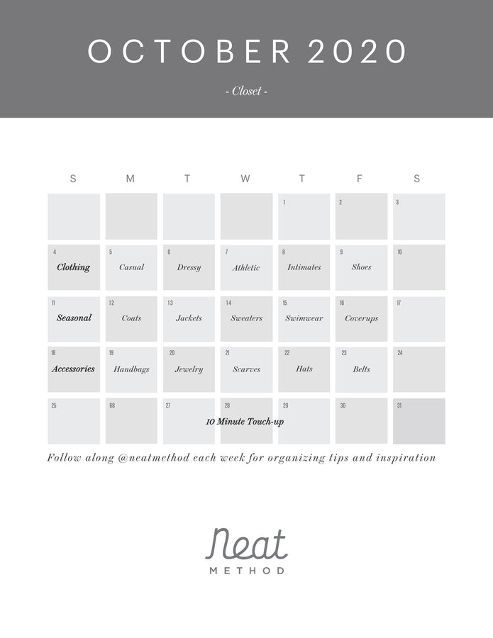 October Organizing Calendar