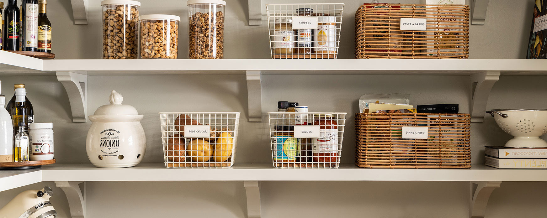 NeatMethod Perforated Brass Acacia Wood Storage Basket