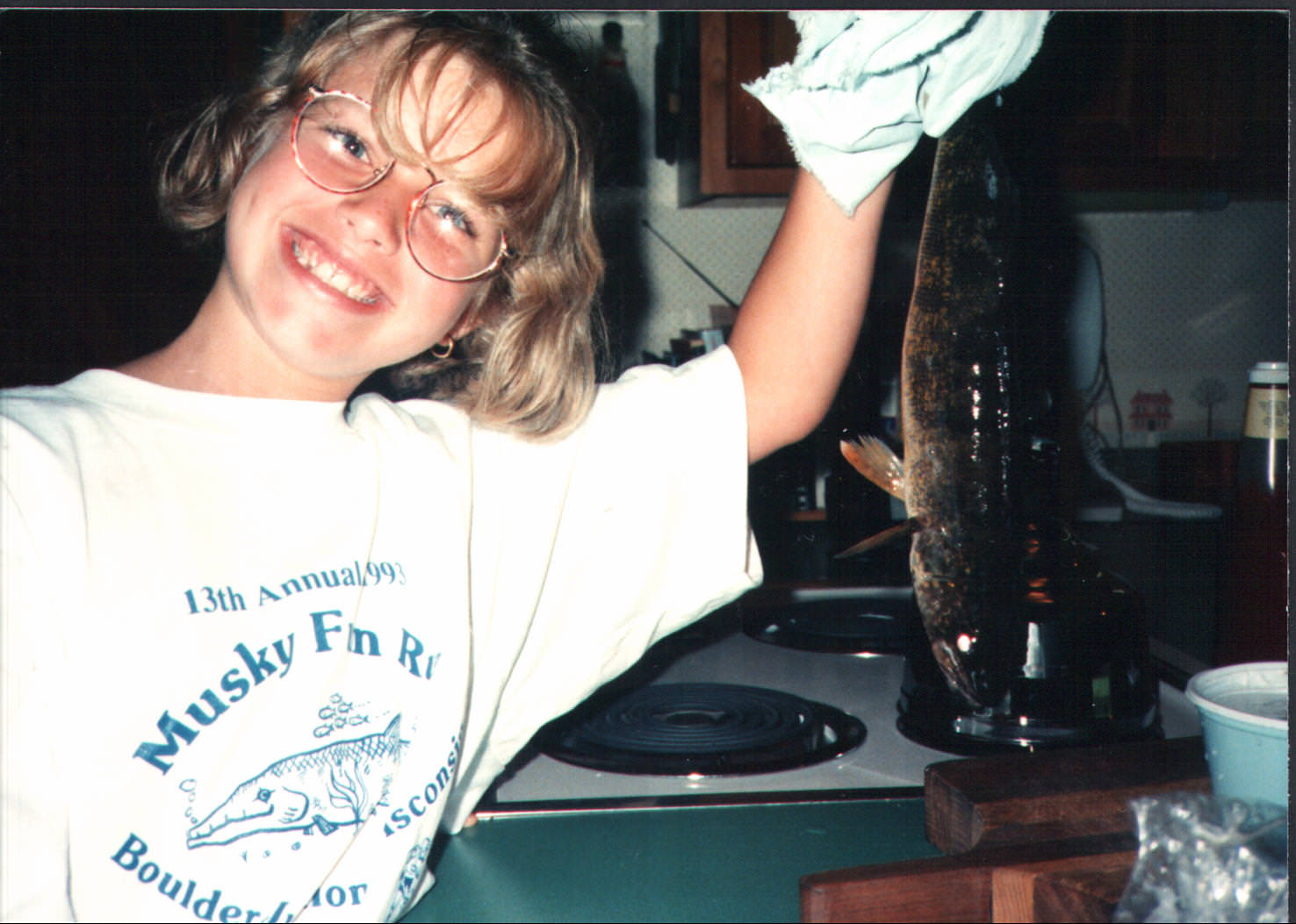 Molly Heffinger, Molly Graves, big glasses, bangs, fishing, fish, Wisconsin, Boulder Junction, White San Lake