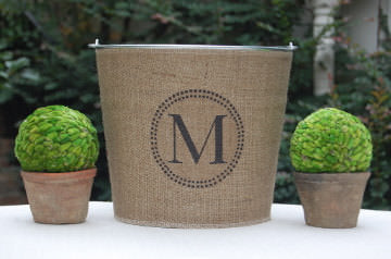 monogram, monogrammed burlap baskets, basket, burlap basket, fabric basket, plants, green plants