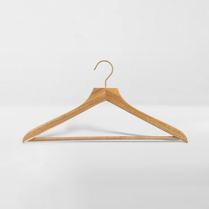 slim acacia wood suit hanger with brass metal hook