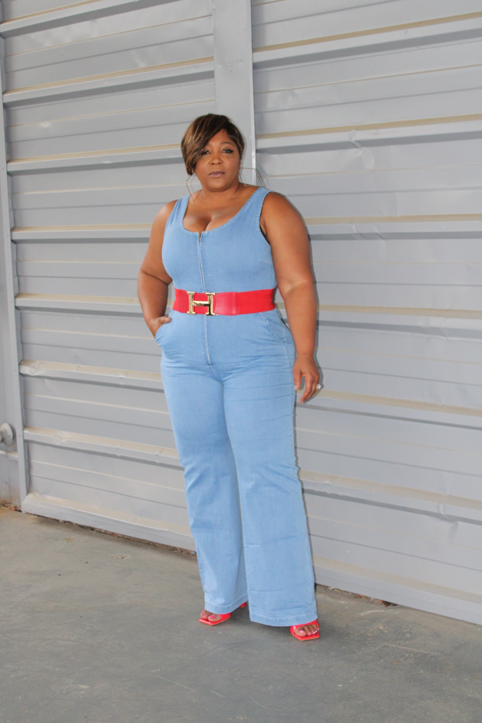 f and f denim jumpsuit