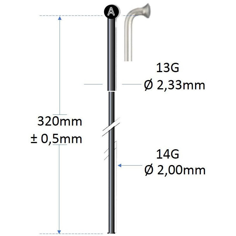 Alpina spaak zwart rvs 13g/320mm/ø2.00mm voor spaakmachine p/100