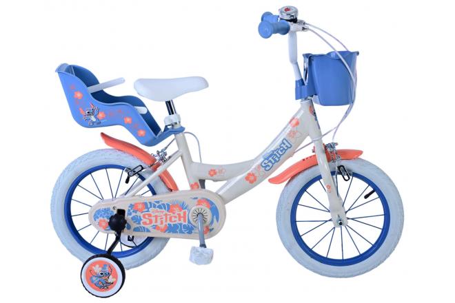 Stitch Stitch Kinderfiets Meisjes 14 inch Creme Koraal Blauw Twee handremmen