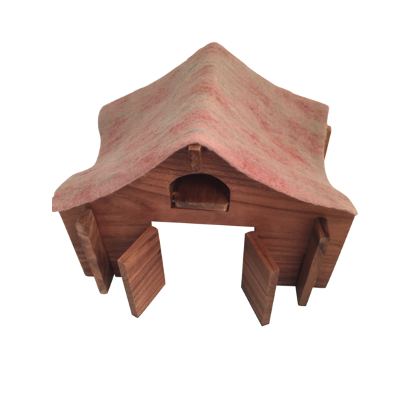 Papoose Toys Barn with Felt Roof and Ladder