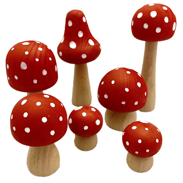 Papoose Toys Mushrooms Red/White Dots/7pc