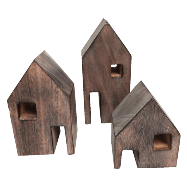 Papoose Toys Wood Block Houses/3pc