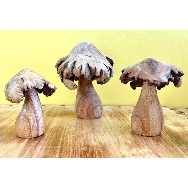 Papoose Toys Wood Rose Mushrooms/3pc