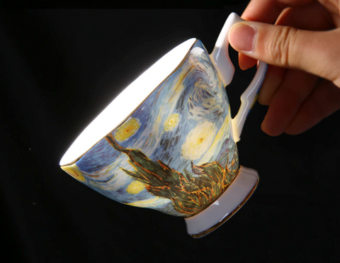 Tazas de café con pintura artística de Van Gogh, la noche estrellada, girasoles, el sembrador, lirios, tazas de té para el desayuno, regalos de Navidad