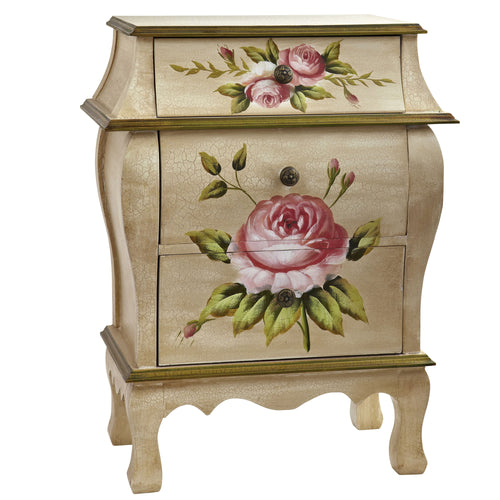 ANTIQUE NIGHT STAND W/FLORAL ART