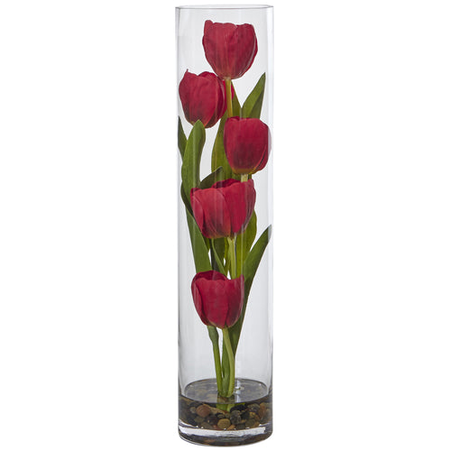 TULIPS IN CYLINDER GLASS