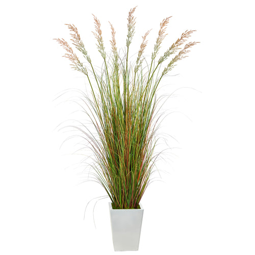 74” GRASS ARTIFICIAL PLANT IN WHITE METAL PLANTER