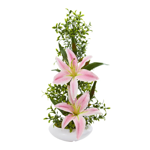 LILY AND BOXWOOD ARTIFICIAL ARRANGEMENT