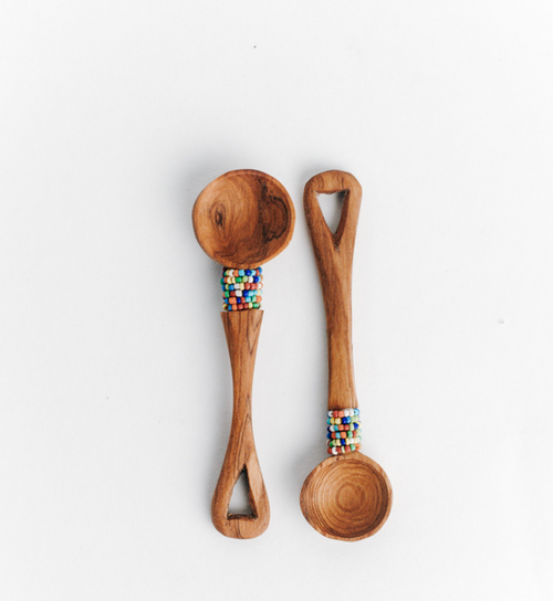 OLIVE WOOD BEADED SPOONS