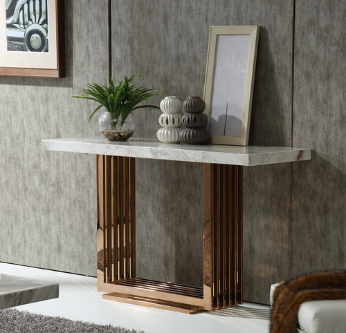 ROSEGOLD MARBLE AND METAL CONSOLE TABLE