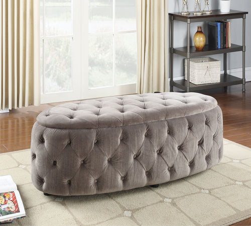 OTTOMAN, LIGHT-GRAY FABRIC