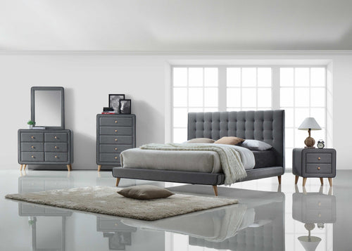 LIGHT GRAY FABRIC KING BED
