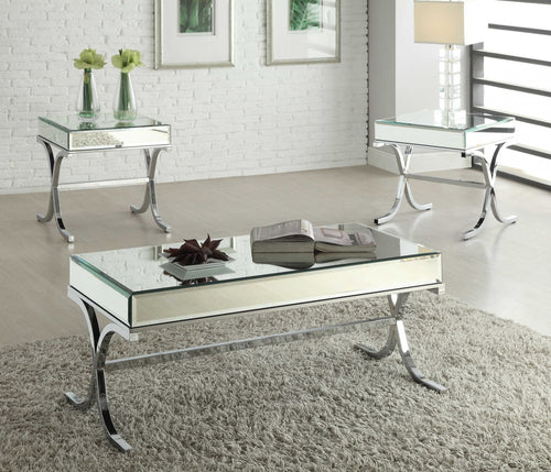 MIRRORED TOP AND CHROME COFFEE TABLE