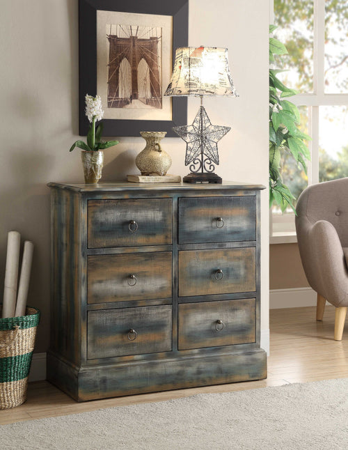 ANTIQUE OAK AND TEAL CONSOLE TABLE