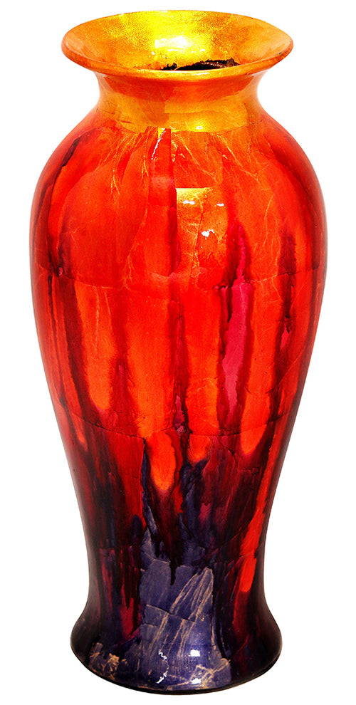 GOLD ORANGE AND BLUE CERAMIC VASE