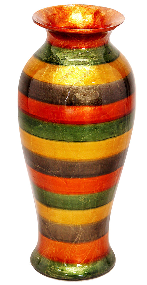 MIA STRIPED GREEN, GOLD AND BROWN CERAMIC VASE