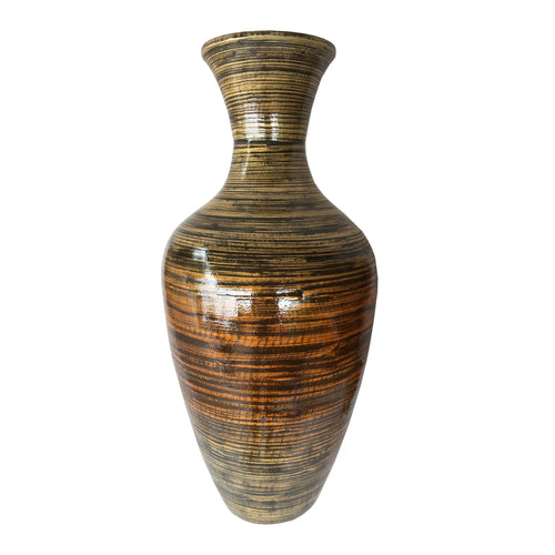 HIGH BLACK AND GOLD SPUN BAMBOO FLOOR VASE