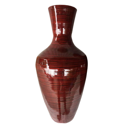 RED LACQUER SPUN BAMBOO FLOOR VASE