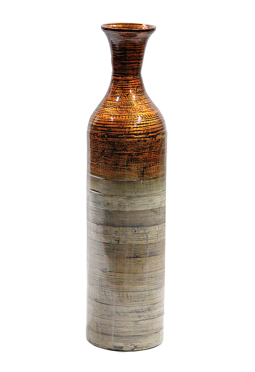 METALLIC ORANGE & NATURAL BAMBOO FLOOR VASE