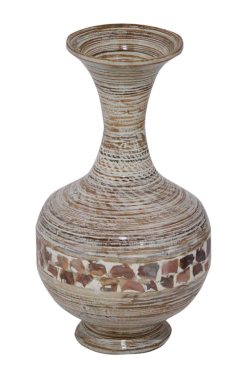 ZOE DISTRESSED WHITE AND NATURAL SPUN BAMBOO VASE
