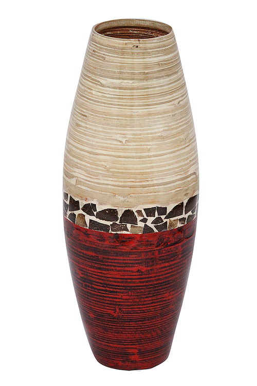 RED WITH COCONUT SHELL BAMBOO SPUN VASE