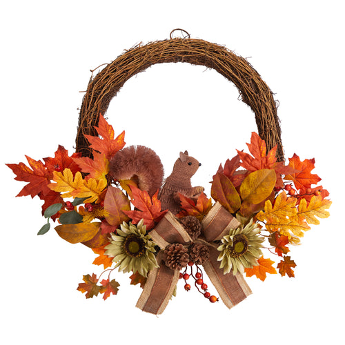 26” FALL HARVEST ARTIFICIAL AUTUMN WREATH WITH TWIG BASE AND BUNNY