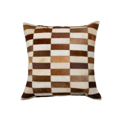BROWN AND WHITE LINEAR COWHIDE PILLOW