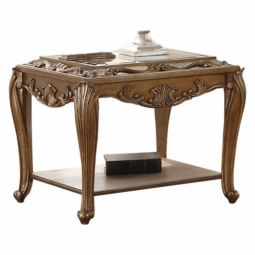 MIRRORED AND ANTIQUE GOLD SIDE TABLE
