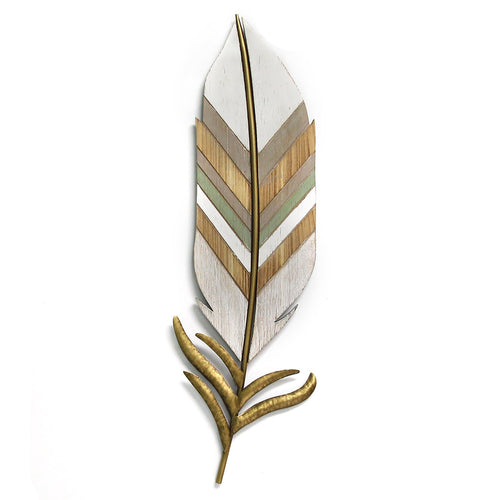 FEATHER METAL AND WOOD WALL DECOR