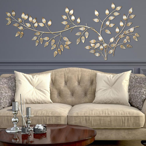 BRUSHED GOLD FLOWING LEAVES METAL WALL DECOR