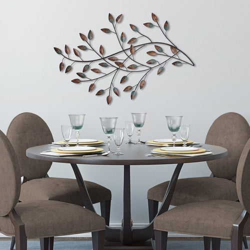 METAL BLOWING LEAVES WALL DECOR