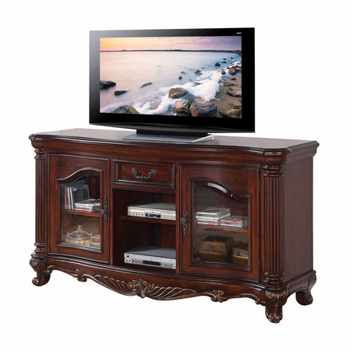 BROWN CHERRY WOOD GLASS TV STAND