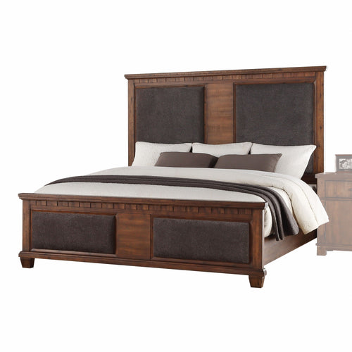 CHERRY OAK WOOD UPHOLSTERED KING BED