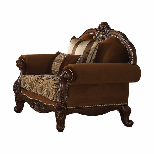FABRIC CHERRY OAK CHAIR WITH 2 PILLOWS