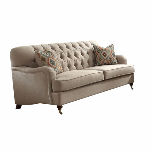 BEIGE FABRIC UPHOLSTERY SOFA WITH 2 PILLOWS