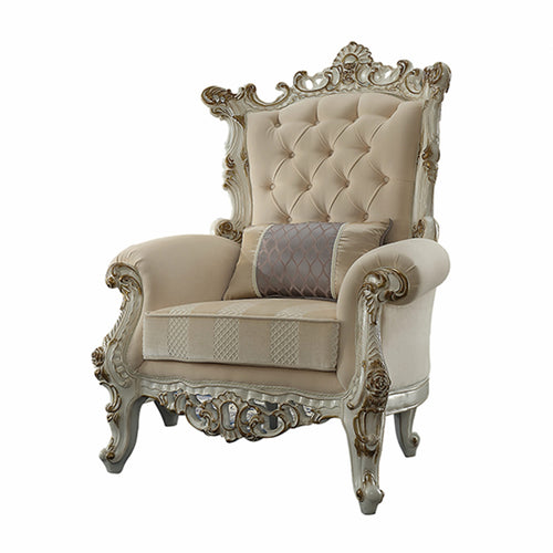 FABRIC ANTIQUE ACCENT CHAIR WITH PILLOW