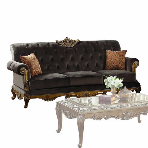 CHARCOAL FABRIC ANTIQUE SOFA WITH 2 PILLOWS