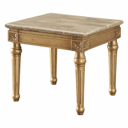 MARBLE ANTIQUE WOOD SIDE TABLE
